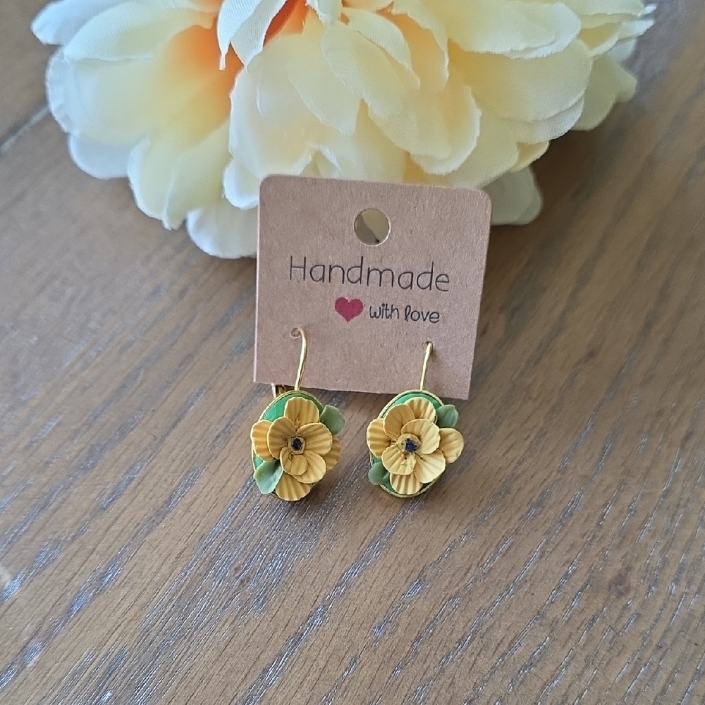Handmade Floral Earrings with Yellow and Green Accents